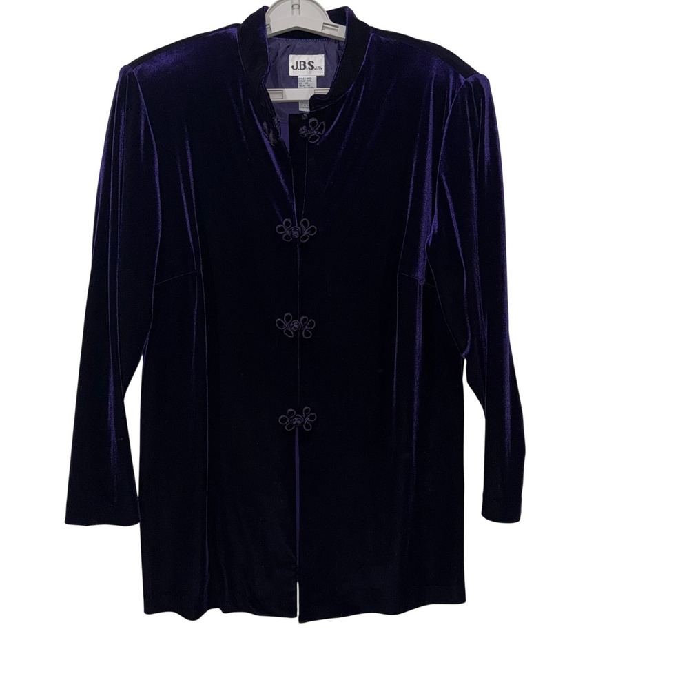 JBS Ltd Womens Purple Velvet Mandarin Collar Frog Button Blazer Jacket 14W 5160L